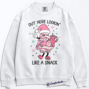 Out Here Lookin’ Like a Snack Sweatshirt, Funny Christmas Donut Pullover, Cute Holiday Dessert Graphic Crewneck, Sweet Food Lover Gift, Christmas Comfort Colors Sweatshirt