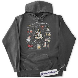 Alternative view of Tis the Season Christmas Hoodie, Cozy Holiday Aesthetic Hoodie, Cute Festive Graphic Pullover with Santa and Christmas Tree, Winter Gift for Women, Christmas Comfort Colors Hoodie