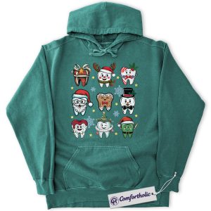Funny Tooth Christmas Hoodie, Cute Dentist Holiday Hoodie, Dental Hygienist Graphic Pullover, Christmas Gift for Dental Assistant, Christmas Comfort Colors Hoodie