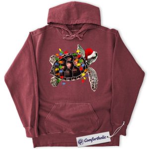 Alternative view of Sea Turtle Christmas Hoodie, Cute Ocean Lover Holiday Hoodie, Marine Animal Graphic Pullover, Tropical Christmas Gift for Beach Lovers, Christmas Comfort Colors Hoodie