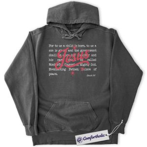 Alternative view of Jesus Christmas Hoodie, Isaiah 9:6 Bible Verse Hoodie, Christian Faith-Based Holiday Graphic Pullover, Religious Christmas Gift for Believers, Christmas Comfort Colors Hoodie