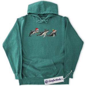 Whale Christmas Hoodie, Cute Sea Animal Holiday Hoodie, Festive Ocean Lover Graphic Pullover, Marine Animal Christmas Gift, Christmas Comfort Colors Hoodie