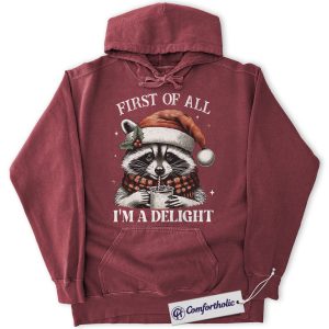 Raccoon Christmas Hoodie, Funny Holiday Animal Hoodie, Cute Santa Raccoon Hot Cocoa Graphic Pullover, Christmas Gift for Animal Lovers, Christmas Comfort Colors Hoodie