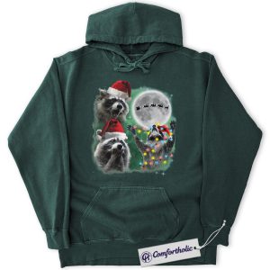 Raccoon Christmas Hoodie, Funny Animal Holiday Hoodie, Cute Raccoon in Santa Hat Graphic Pullover, Christmas Gift for Animal Lovers, Christmas Comfort Colors Hoodie