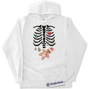 Alternative view of Pregnancy Christmas Hoodie, Maternity Skeleton Gingerbread Baby Hoodie, Funny Holiday Pregnancy Announcement Graphic Pullover, Cute Expecting Mom Gift, Christmas Comfort Colors Hoodie