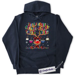 Book Lover Christmas Hoodie, Cute Reindeer Reading Hoodie, Funny Plaid Book Antler Graphic Pullover, Holiday Gift for Teachers and Librarians, Christmas Comfort Colors Hoodie