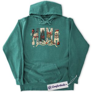 Christmas Mama Hoodie, Vintage Holiday Hoodie for Moms, Retro Santa & Reindeer Graphic Pullover, Festive Family Matching Outfit Gift, Family Comfort Colors Hoodie