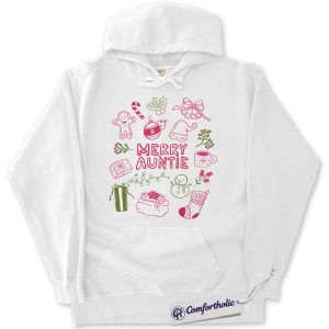 Alternative view of Merry Auntie Hoodie, Cute Christmas Aunt Hoodie, Family Matching Christmas Graphic Pullover, Festive Holiday Gift for Aunts, Christmas Comfort Colors Hoodie
