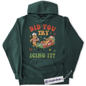 Funny Gingerbread Nurse Christmas Hoodie, Medical Worker Holiday Hoodie, Cute Healthcare Pun Graphic Pullover, Christmas Gift for Nurses, Christmas Comfort Colors Hoodie