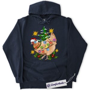 Alternative view of Funny Chicken Christmas Hoodie, Farm Animal Holiday Hoodie, Cute Country Hen Graphic Pullover, Christmas Gift for Chicken Lovers, Christmas Comfort Colors Hoodie