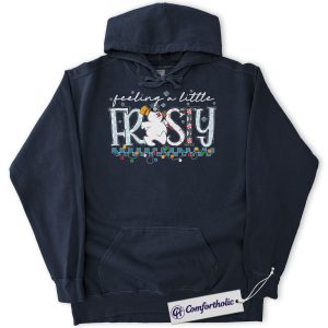 Feeling a Little Frosty Hoodie, Cute Snowman Christmas Hoodie, Funny Holiday Graphic Pullover, Winter Festive Gift for Women, Christmas Comfort Colors Hoodie