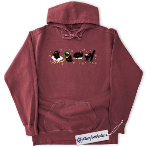 Funny Black Cat Christmas Hoodie, Cute Holiday Cat Hoodie, Festive Kitty Graphic Pullover, Cat Lover Christmas Gift, Christmas Comfort Colors Hoodie