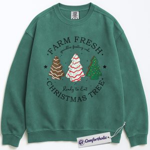 Farm Fresh Christmas Tree Sweatshirt, Cute Holiday Dessert Crewneck, Funny Frosted Cake Tree Graphic Pullover, Sweet Foodie Gift for Christmas, Christmas Comfort Colors Sweatshirt