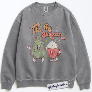 Alternative view of Tis The Season Sweatshirt, Cute Christmas Tree and Hot Cocoa Pullover, Funny Holiday Graphic Crewneck, Festive Winter Gift for Women, Christmas Comfort Colors Sweatshirt
