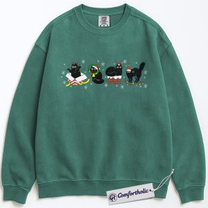 Funny Black Cat Christmas Sweatshirt, Cute Holiday Cat Pullover, Festive Kitty Graphic Crewneck, Cat Lover Christmas Gift, Christmas Comfort Colors Sweatshirt