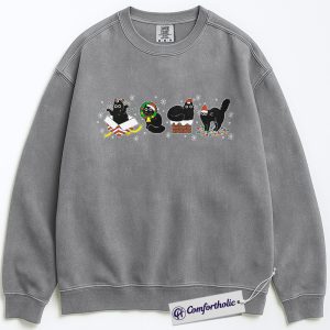 Funny Black Cat Christmas Sweatshirt, Cute Holiday Cat Pullover, Festive Kitty Graphic Crewneck, Cat Lover Christmas Gift, Christmas Comfort Colors Sweatshirt