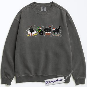 Alternative view of Funny Black Cat Christmas Sweatshirt, Cute Holiday Cat Pullover, Festive Kitty Graphic Crewneck, Cat Lover Christmas Gift, Christmas Comfort Colors Sweatshirt