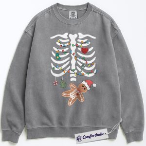 Alternative view of Pregnancy Christmas Sweatshirt, Maternity Skeleton Gingerbread Baby Pullover, Funny Holiday Pregnancy Announcement Graphic Sweatshirt, Cute Expecting Mom Gift, Christmas Comfort Colors Sweatshirt