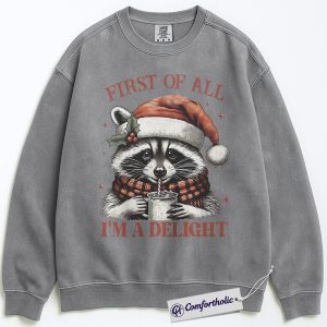 Alternative view of Raccoon Christmas Sweatshirt, Funny Holiday Animal Pullover, Cute Santa Raccoon Hot Cocoa Graphic Sweatshirt, Christmas Gift for Animal Lovers, Christmas Comfort Colors Sweatshirt