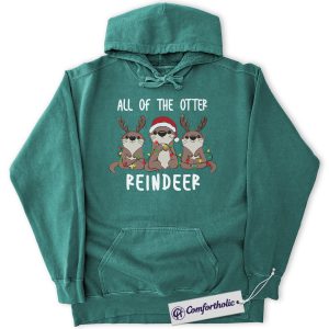 All of the Otter Reindeer Hoodie, Cute Christmas Animal Hoodie, Funny Holiday Otter Graphic Pullover, Winter Reindeer Lover Gift, Christmas Comfort Colors Hoodie