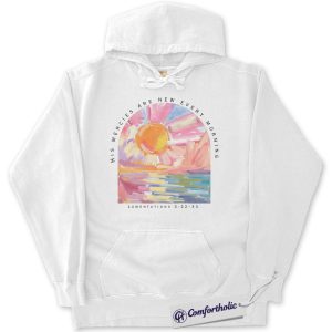 Alternative view of His Mercies Are New Every Morning Hoodie, Lamentations 3:22-33 Bible Verse Hoodie, Sunrise Faith Graphic Pullover, Inspirational Scripture Gift, Christian Comfort Colors Hoodie