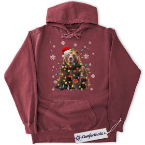 Bear Christmas Tree Hoodie, Funny Animal Holiday Hoodie, Cute Wildlife Graphic Pullover, Festive Gift for Animal Lovers, Christmas Comfort Colors Hoodie