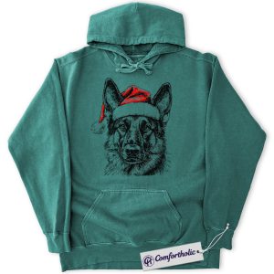 Alternative view of German Shepherd Christmas Hoodie, Funny Holiday Pet Lover Hoodie, Santa Dog Graphic Pullover, Cute Gift for Dog Lovers, Christmas Comfort Colors Hoodie