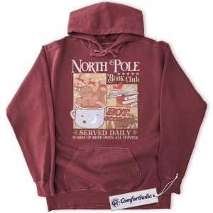 North Pole Book Club Hoodie, Cozy Christmas Reader Hoodie, Hot Cocoa Gingerbread Graphic Pullover, Holiday Gift for Book Lovers, Christmas Comfort Colors Hoodie