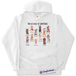 Alternative view of The 12 Dogs of Christmas Hoodie, Funny Dog Lover Holiday Hoodie, Cute Pet Breed Graphic Pullover, Christmas Gift for Dog Moms and Animal Lovers, Christmas Comfort Colors Hoodie