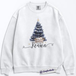 Alternative view of Tis the Reason Christmas Sweatshirt, Jesus Nativity Scene Pullover, Christian Faith-Based Holiday Graphic Sweatshirt, Religious Christmas Gift for Believers, Christmas Comfort Colors Sweatshirt