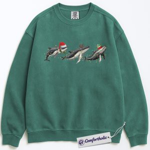 Whale Christmas Sweatshirt, Cute Sea Animal Holiday Sweatshirt, Festive Ocean Lover Graphic Sweatshirt, Marine Animal Christmas Gift, Christmas Comfort Colors Sweatshirt