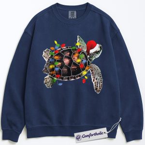 Sea Turtle Christmas Sweatshirt, Cute Ocean Lover Holiday Sweatshirt, Marine Animal Graphic Sweatshirt, Tropical Christmas Gift for Beach Lovers, Christmas Comfort Colors Sweatshirt