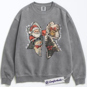 It’s the Most Wonderful Time Sweatshirt, Vintage Holiday Bow Crewneck Sweatshirt, Santa Reindeer and Snowman Graphic Sweatshirt, Holiday Season Gift for Women, Christmas Comfort Colors Sweatshirt