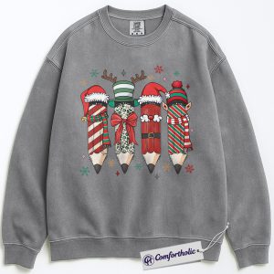 Alternative view of Teacher Christmas Sweatshirt, Cute Pencil Holiday Sweatshirt, Funny Classroom Graphic Sweatshirt, Festive Gift for Teachers, Christmas Comfort Colors Sweatshirt
