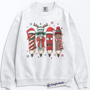 Teacher Christmas Sweatshirt, Cute Pencil Holiday Sweatshirt, Funny Classroom Graphic Sweatshirt, Festive Gift for Teachers, Christmas Comfort Colors Sweatshirt