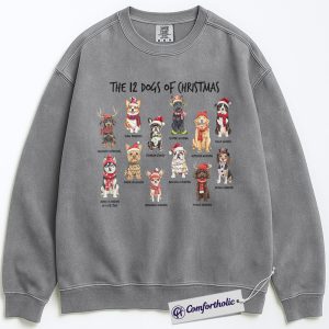 Alternative view of The 12 Dogs of Christmas Sweatshirt, Funny Dog Lover Holiday Pullover, Cute Pet Breed Graphic Sweatshirt, Christmas Gift for Dog Moms and Animal Lovers, Christmas Comfort Colors Sweatshirt