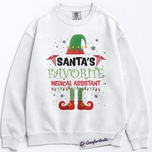 Santa’s Favorite Medical Assistant Sweatshirt, Funny MA Christmas Pullover, Healthcare Worker Holiday Graphic Sweatshirt, Cute Gift for Medical Staff, Christmas Comfort Colors Sweatshirt