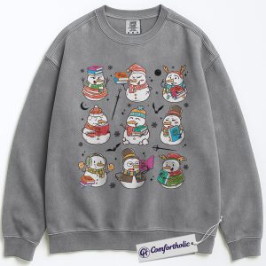 Alternative view of Bookish Snowman Christmas Sweatshirt, Cute Reading Holiday Sweatshirt, Funny Teacher Winter Graphic Sweatshirt, Gift for Bookworms and Readers, Book Lover Comfort Colors Sweatshirt