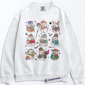 Bookish Snowman Christmas Sweatshirt, Cute Reading Holiday Sweatshirt, Funny Teacher Winter Graphic Sweatshirt, Gift for Bookworms and Readers, Book Lover Comfort Colors Sweatshirt