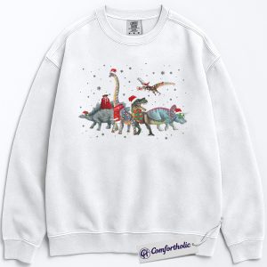Dinosaur Christmas Parade Sweatshirt, Funny T-Rex and Triceratops Holiday Pullover, Cute Jurassic Christmas Graphic Sweatshirt, Dino Lover Gift, Christmas Comfort Colors Sweatshirt