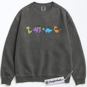Cute Dinosaur Christmas Sweatshirt, Funny Holiday Dino Pullover, Cartoon Jurassic Gift for Kids and Adults, Festive Prehistoric Graphic Sweatshirt, Comfort Colors Sweatshirt