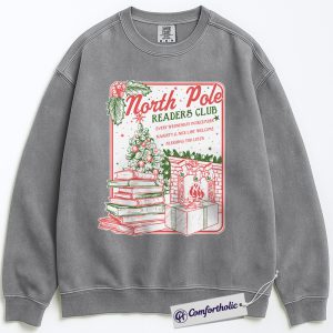 Alternative view of North Pole Readers Club Sweatshirt, Christmas Book Lover Pullover, Cozy Holiday Reading Graphic Sweatshirt, Festive Literary Gift for Readers, Comfort Colors Sweatshirt
