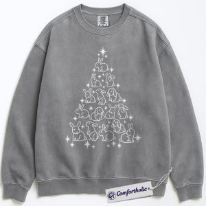 Alternative view of Bunny Christmas Tree Sweatshirt, Cute Rabbit Holiday Pullover, Animal Lover Christmas Graphic Sweatshirt, Festive Pet Lover Gift, Christmas Comfort Colors Sweatshirt