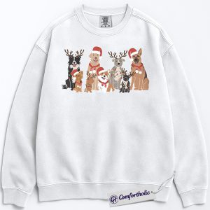 Alternative view of Funny Dog Christmas Sweatshirt, Cute Pet Lover Holiday Pullover, Santa Hat and Reindeer Antler Dogs Graphic Crewneck, Christmas Gift for Dog Owners, Christmas Comfort Colors Sweatshirt