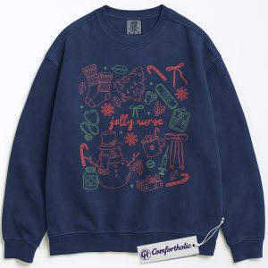 Alternative view of Jolly Nurse Christmas Sweatshirt, Funny Medical Worker Holiday Pullover, Cute Snowman Healthcare Graphic Crewneck, Festive Gift for Nurses, Christmas Comfort Colors Sweatshirt