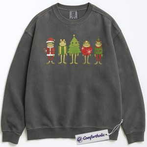 Funny Christmas Frog Sweatshirt, Cute Holiday Amphibian Pullover, Festive Animal Lovers Graphic Crewneck, Unique Gift for Frog Collectors, Christmas Comfort Colors Sweatshirt