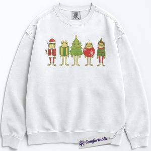 Alternative view of Funny Christmas Frog Sweatshirt, Cute Holiday Amphibian Pullover, Festive Animal Lovers Graphic Crewneck, Unique Gift for Frog Collectors, Christmas Comfort Colors Sweatshirt