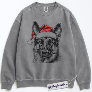 Alternative view of German Shepherd Christmas Sweatshirt, Funny Holiday Pet Lover Pullover, Santa Dog Graphic Crewneck, Cute Gift for Dog Lovers, Christmas Comfort Colors Sweatshirt