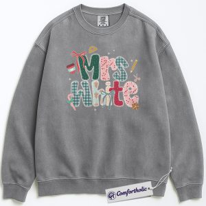 Alternative view of Personalized Teacher Christmas Sweatshirt, Custom Name Patchwork Holiday Pullover, Cute Classroom Graphic Crewneck, Festive Gift for Educators, Christmas Comfort Colors Sweatshirt