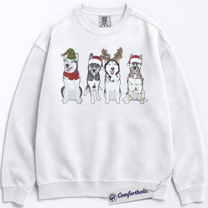 Alternative view of Husky Christmas Sweatshirt, Funny Holiday Dog Pullover, Cute Husky Lover Graphic Crewneck, Christmas Gift for Dog Owners, Christmas Comfort Colors Sweatshirt